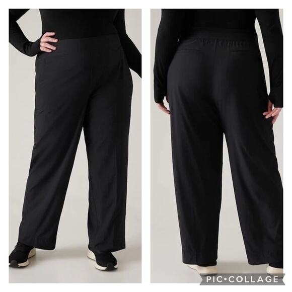 Athleta Brooklyn Heights High Rise Wide Leg Trousers Pull On Black Size 16 - Picture 1 of 7